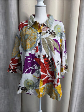 Lifestyle Womens Blazer Multicolor Embroidered Tropical Wondrous Artsy Size 1X